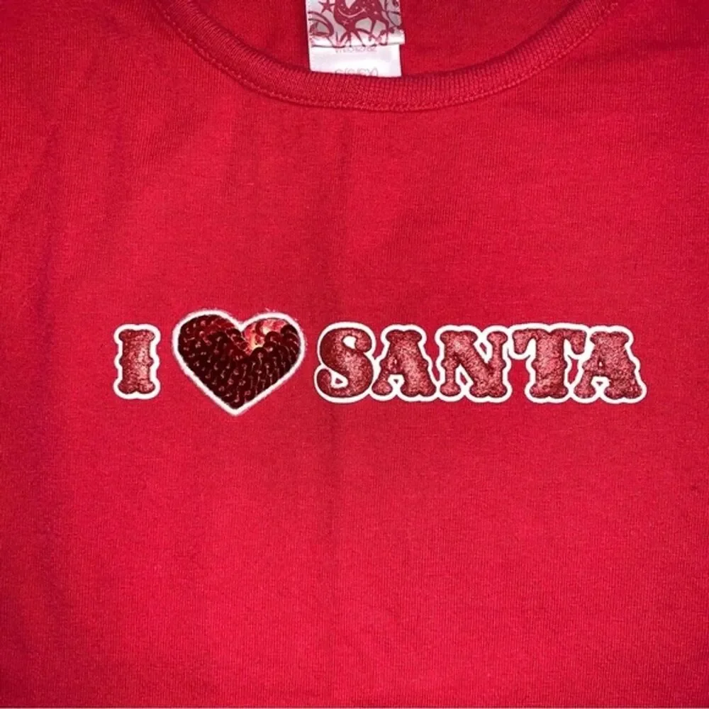 Christmas Santa Holiday Red Shirt Top Girl 6 Red Gem Long Sleeve Tee Festive